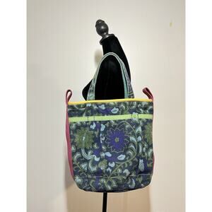 Lucky Brand EUC Large Multi Color Flower Canvas Tote Bag Purse Shoulder Bag